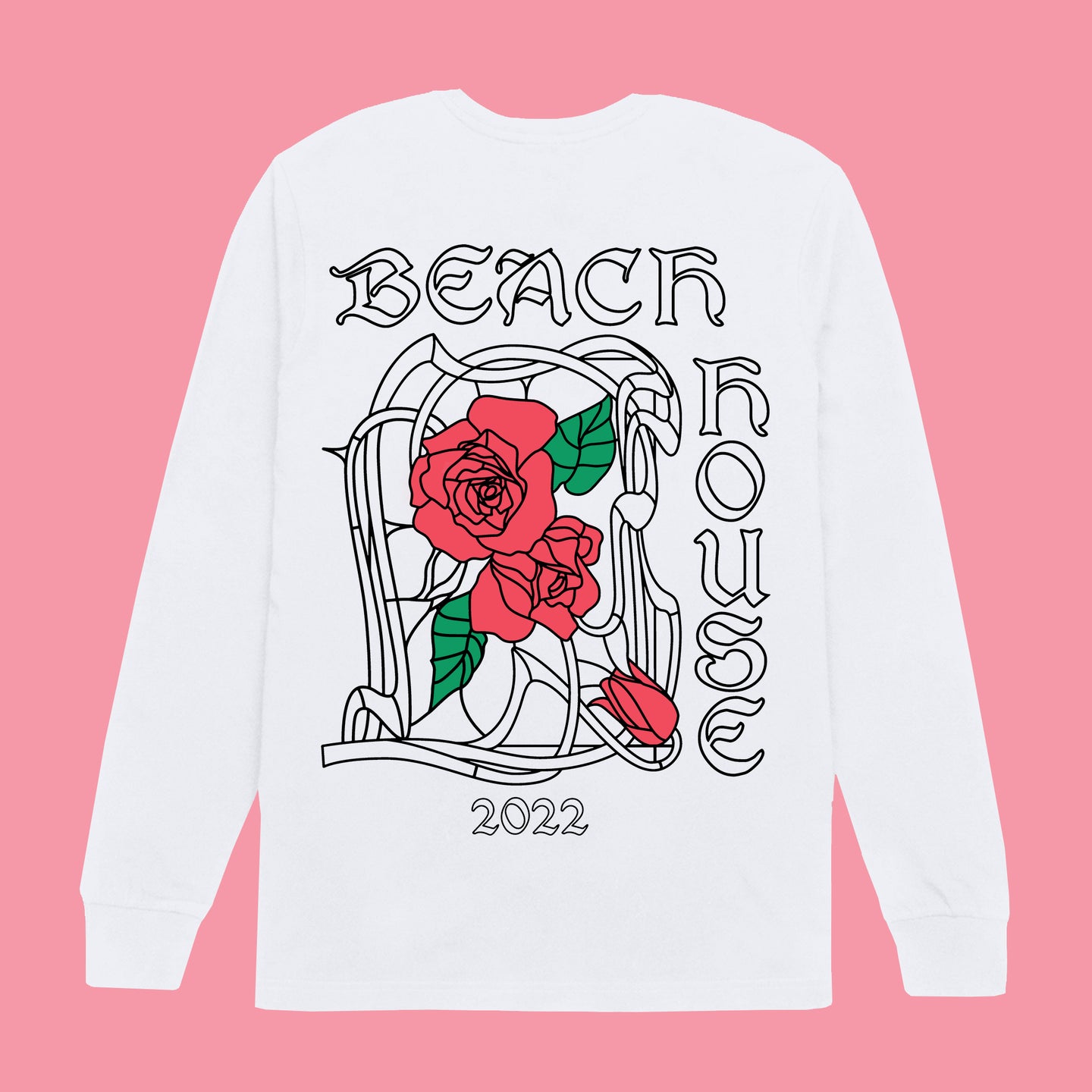 Rose Stained Glass White Long Sleeve Tee